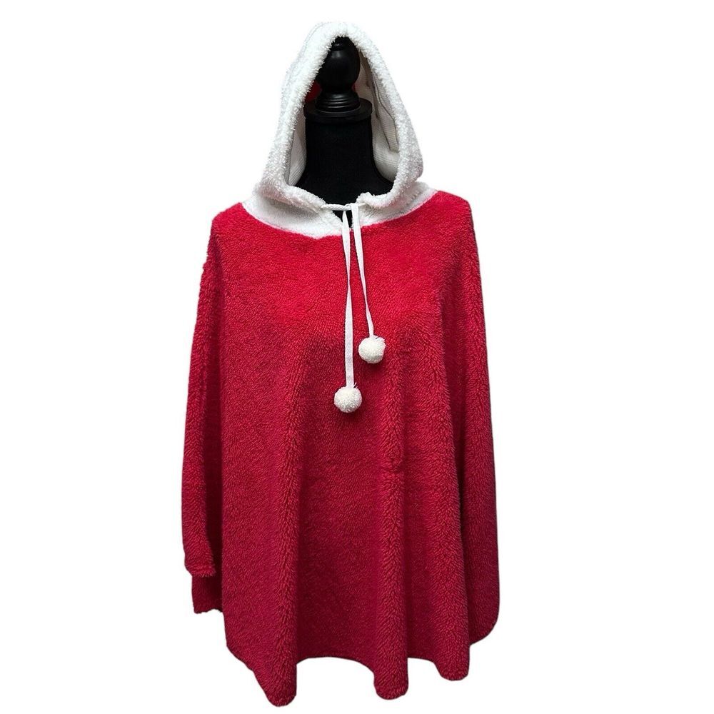 Christmas Poncho Womens Santa Claus Holiday‎ Sweater Size OSFM Hooded
